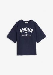T-shirt z elastycznej mieszanki bawełny organicznej. Niebieskie t-shirty damskie bonprix, bez wzorów, z bawełny, bez kołnierzyka. Za 109.99 zł.
