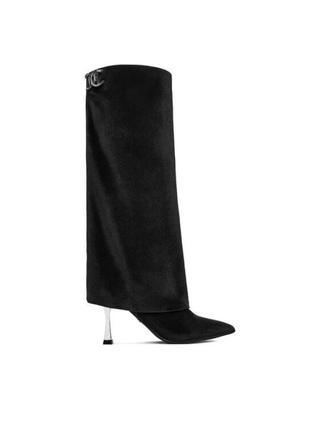 Juicy Couture Kozaki EO-R24SS94662 Czarny. Czarne kozaki damskie Juicy Couture, z materiału, bez obcasa, na szpilce, bez zapięcia. Za 367.99 zł.