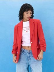 Marynarka z domieszką lnu - czerwony. Czerwone marynarki i żakiety damskie Sinsay, l, bez wzorów. Za 69.99 zł.