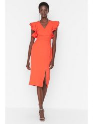 Trendyol Sukienka w kolorze pomarańczowym rozmiar: 34. Pomarańczowe sukienki damskie Trendyol, bez wzorów, bez ramiączek. Za 95.95 zł.