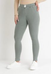 Zielone Spodnie Skinny z Elastyczną Gumką w Pasie i Wsuwanymi Kieszeniami Orlande. Zielone rurki damskie Born2be, bez wzorów, z jeansu. Za 64.99 zł.