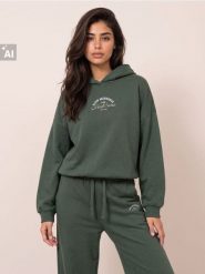 Bluza hoodie z napisem - khaki. Brązowe bluzy damskie Sinsay, l, bez wzorów, bez kaptura. Za 49.99 zł.