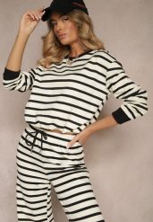Czarna Bluza z Bawełny z Motywem Pasków i Ściągaczem Fenarel. Czarne bluzy damskie Renee, l, bez wzorów, z bawełny, bez kaptura. Za 79.99 zł.