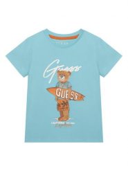 Guess T-Shirt N6GI04 K8HM4 Niebieski Regular Fit. Niebieskie t-shirty i koszulki chłopięce Guess, z aplikacjami, z bawełny, bez kołnierzyka, bez ramiączek. Za 99.99 zł.