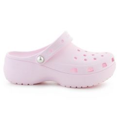 Klapki Crocs Classic Platform Pearl Clog 211231-6ZW różowe. Czerwone klapki damskie bez wzorów, bez obcasa, bez zapięcia. Za 367.32 zł.