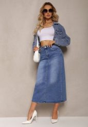 Niebieska Spódnica High Waist Ołówkowa z Przejaśnieniami na Jeansowym Materiale Carolea. Niebieskie spódnice damskie Renee, na co dzień, s, bez wzorów, z jeansu, klasyczne, midi. Za 99.99 zł.