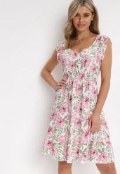 Biała Sukienka Bawełniana w Kwiaty Aimya. Białe sukienki damskie Born2be, bez wzorów, z bawełny, bez ramiączek. W wyprzedaży za 35.99 zł.