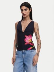 Desigual Bluzka 25SWBW09 Czarny Regular Fit. Czarne bluzki damskie Desigual, xs, bez wzorów, z syntetyku, bez kołnierzyka, bez ramiączek. Za 209.99 zł.