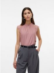 Vero Moda Bluzka w kolorze szaroróżowym rozmiar: L. Różowe bluzki damskie Vero Moda, l, bez wzorów, z koronki, bez kołnierzyka, bez ramiączek. Za 70.08 zł.