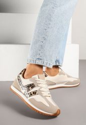 Panterkowe Sneakersy z Geometrycznym Wzorem i Metaliczną Wstawką Zolio. Obuwie sportowe damskie Renee, z jeansu, bez zapięcia. Za 74.99 zł.