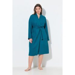 Damskie Szlafrok kołnierz szalowy pasek pika waflowa długi rękaw. Niebieskie szlafroki damskie Ulla Popken, bez wzorów, z bawełny, bez kaptura. Za 279.99 zł.