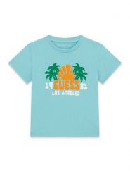 Guess T-Shirt N6GI09 K8HM4 Niebieski jasny Regular Fit. Niebieskie t-shirty i koszulki chłopięce Guess, z aplikacjami, z bawełny, bez kołnierzyka, bez ramiączek. Za 84.99 zł.