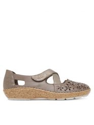 Rieker Półbuty CEO-44856-64 Szary. Szare półbuty damskie Rieker, bez wzorów, ze skóry, bez obcasa, na płaskiej podeszwie, bez zapięcia. Za 329.99 zł.