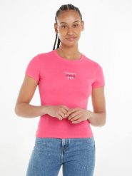 TOMMY JEANS Koszulka w kolorze różowym rozmiar: L. Różowe bluzki damskie Tommy Jeans, l, bez wzorów, z bawełny, bez kołnierzyka, bez ramiączek. Za 74.63 zł.