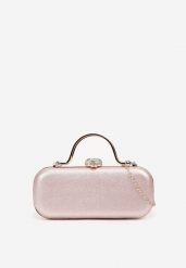 Szampańska Torebka Koktajlowa Zapinana na Zatrzask z Łańcuszkiem i Rączką Ozdobiona Cyrkoniami Carsea. Żółte torebki klasyczne damskie Renee, z jeansu, małe, bez dodatków. Za 89.99 zł.