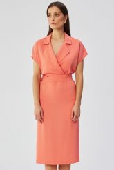 Elegancka sukienka ołówkowa z kołnierzem pomarańczowa. Brązowe sukienki damskie Stylove, bez wzorów, z elastanu, biznesowe, bez ramiączek. Za 349.00 zł.