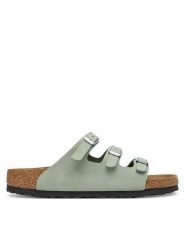 Birkenstock Klapki Florida 1030319 Zielony. Zielone klapki damskie Birkenstock, bez wzorów, z nubiku, bez obcasa, bez zapięcia. Za 529.99 zł.