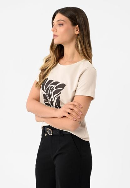 Koszulka z graficznym nadrukiem T-MYKONOS. Białe koszulki damskie Volcano, m, bez wzorów, z bawełny, bez kołnierzyka, bez ramiączek. Za 84.99 zł.