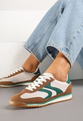 Brązowo-Zielone Sneakersy w Stylu Tenisówek Julirelle. Brązowe obuwie sportowe damskie Born2be, z jeansu, bez zapięcia, tenisowe. Za 74.99 zł.