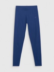 4F Legginsy dzianinowe damskie - granatowe S. Niebieskie legginsy damskie 4F, s, bez wzorów, z bawełny. W wyprzedaży za 59.99 zł.