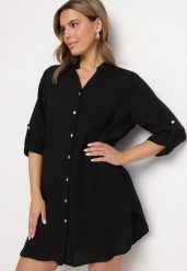 Czarna Sukienka Oversize z Bawełny o Prostym Kroju Koszulowym Elanistra. Czarne sukienki damskie Born2be, bez wzorów, z bawełny, eleganckie, bez ramiączek. Za 99.99 zł.