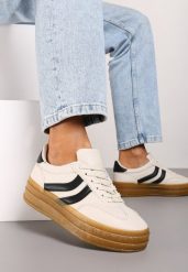 Beżowe Sneakersy na Platformie z Kontrastowymi Wstawkami Erisora. Brązowe obuwie sportowe damskie Born2be, z bawełny, bez zapięcia. Za 99.99 zł.