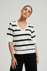 Bluza w paski z krótkimi rękawami czarno-biała. Białe bluzy damskie MOODO, s, bez wzorów, z bawełny, bez kaptura. W wyprzedaży za 44.98 zł.