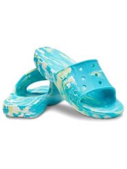 Crocs Klapki "Baya II" w kolorze błękitno-żółto-białym rozmiar: 38/39. Niebieskie klapki damskie Crocs, bez wzorów, z otwartym noskiem, bez obcasa, bez zapięcia. Za 109.78 zł.