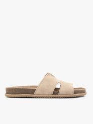 Beżowe klapki H. Brązowe klapki damskie Ryłko, bez wzorów, ze skóry, z okrągłym noskiem, bez obcasa, na płaskiej podeszwie, bez zapięcia. Za 349.99 zł.