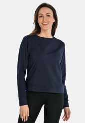 Bawełniana bluza damska z okrągłym dekoltem Teyli Ellis. Niebieskie bluzy damskie Teyli, l, bez wzorów, z bawełny, bez kaptura. Za 229.99 zł.