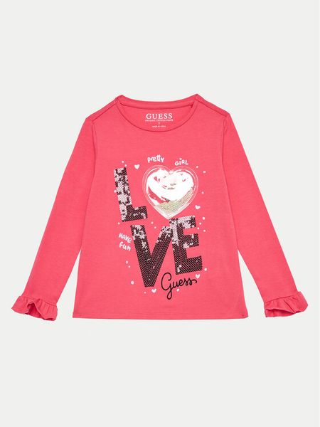 Guess Bluzka K4BI11 J1314 Różowy Regular Fit. Czerwone bluzki i koszule dziewczęce Guess, z aplikacjami, z bawełny, bez kołnierzyka, bez ramiączek. Za 69.99 zł.