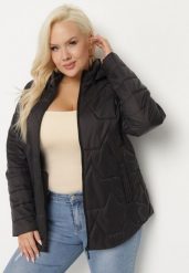 Czarna Kurtka Pikowana z Odpinanym Kapturem Nalaniel. Czarne kurtki damskie Born2be, plus size, bez wzorów, z jeansu. Za 129.99 zł.
