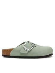 Birkenstock Klapki Boston Big Buckle 1029303 Zielony. Zielone klapki damskie Birkenstock, bez wzorów, z nubiku, bez obcasa, bez zapięcia. Za 499.99 zł.