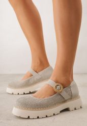 Zielone Skórzane Półbuty na Platformie z Paskiem z Klamerką i Plecionką Limnoreia. Zielone półbuty damskie Born2be, bez wzorów, z dzianiny, bez obcasa, na platformie, bez zapięcia. Za 89.99 zł.