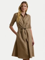 LAUREN RALPH LAUREN Sukienka koszulowa 200905667016 Beżowy Regular Fit. Brązowe sukienki damskie Lauren Ralph Lauren, bez wzorów, ze lnu, bez ramiączek. Za 919.99 zł.