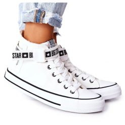 Wysokie Ocieplane Trampki Big Star GG274027 Białe. Białe trampki damskie bez wzorów, ze skóry, bez zapięcia. Za 205.59 zł.