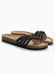 BACKSUN Skórzane klapki "Venecia" w kolorze czarnym rozmiar: 38. Czarne klapki damskie Backsun, bez wzorów, z materiału, z otwartym noskiem, bez obcasa, bez zapięcia. Za 130.99 zł.