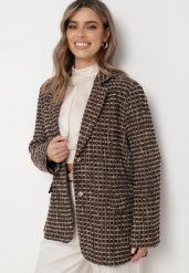 Czarno-Brązowa Marynarka Tweedowa Retro o Jednorzędowym Fasonie Asaretta. Czarne marynarki i żakiety damskie Born2be, l, bez wzorów, z tkaniny, retro. Za 219.99 zł.