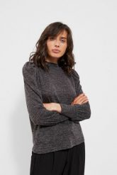 Melanżowa bluza z bufkami grafitowa. Szare bluzy damskie MOODO, xs, bez wzorów, z elastanu, bez kaptura. W wyprzedaży za 15.99 zł.