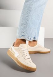 Beżowe Sneakersy w Stylu Klasycznych Tenisówek Ahleria. Brązowe obuwie sportowe damskie Born2be, z jeansu, bez zapięcia, tenisowe. Za 89.99 zł.