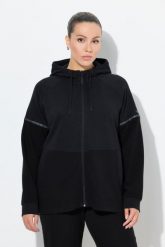 Damskie Bluza odblaskowe paski kaptur w połowie z eleganckiego weluru ottoman. Czarne bluzy damskie Ulla Popken, plus size, bez wzorów, z bawełny, z kapturem. Za 279.99 zł.