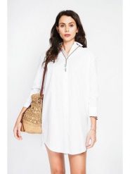 ASSUILI Lniana sukienka w kolorze białym rozmiar: 36. Białe sukienki damskie Assuili, bez wzorów, ze lnu, klasyczne, bez ramiączek. Za 195.99 zł.