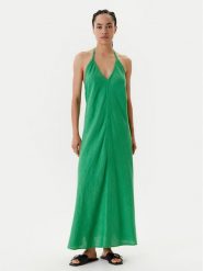 United Colors Of Benetton Sukienka letnia 4AGHDV0BF Zielony Regular Fit. Zielone sukienki damskie United Colors Of Benetton, bez wzorów, ze lnu, bez ramiączek. Za 309.99 zł.