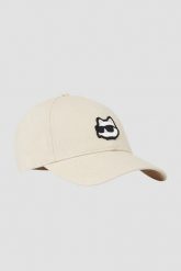 KARL LAGERFELD Beżowa czapka z daszkiem Ikon Choupette. Brązowe czapki z daszkiem damskie KARL LAGERFELD, bez wzorów, z bawełny. W wyprzedaży za 189.99 zł.