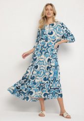 Niebieska Bawełniana Sukienka w Stylu Rustykalnym z Wiązaniem Przy Dekolcie Orrelina. Niebieskie sukienki damskie Born2be, z aplikacjami, z bawełny, eleganckie, bez ramiączek. W wyprzedaży za 63.99 zł.