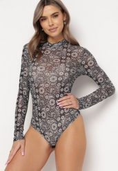 Czarne Siateczkowe Body z Mozaikowym Kwiatowym Wzorem Binavia. Czarne body i gorsety Born2be, bez wzorów, z materiału. Za 79.99 zł.