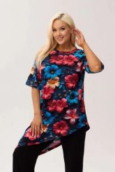 Wiskozowa tunika asymetryczna Capri Hibiscus w print w hibiskusy OVERSIZE PLUS SIZE XXL WIOSNA LATO. Białe tuniki damskie Moda Size Plus Iwanek, na co dzień, na lato, l, bez wzorów, z dzianiny, eleganckie, z asymetrycznym kołnierzem, bez ramiączek. Za 229.90 zł.