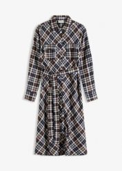 Szmizjerka z miękkiej flaneli. Białe sukienki damskie bonprix, bez wzorów, z bawełny, bez ramiączek. Za 139.99 zł.