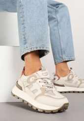 Beżowe Sneakersy z Geometrycznym Wzorem Nimiere. Brązowe obuwie sportowe damskie Born2be, z jeansu, bez zapięcia. Za 109.99 zł.