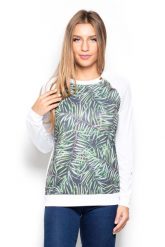 Bluza z Wzorzystym Przodem w Liście. Białe bluzy damskie Katrus, m, bez wzorów, z materiału, bez kaptura. Za 189.00 zł.